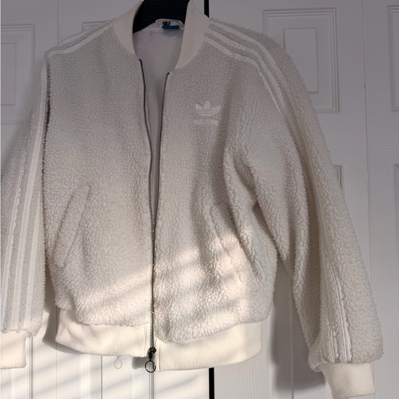 Adidas Women's White Teddy Jacket - Picture 4 of 4